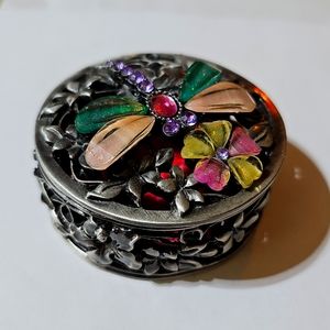 Dragonfly Flowers Trinket Box Crystals